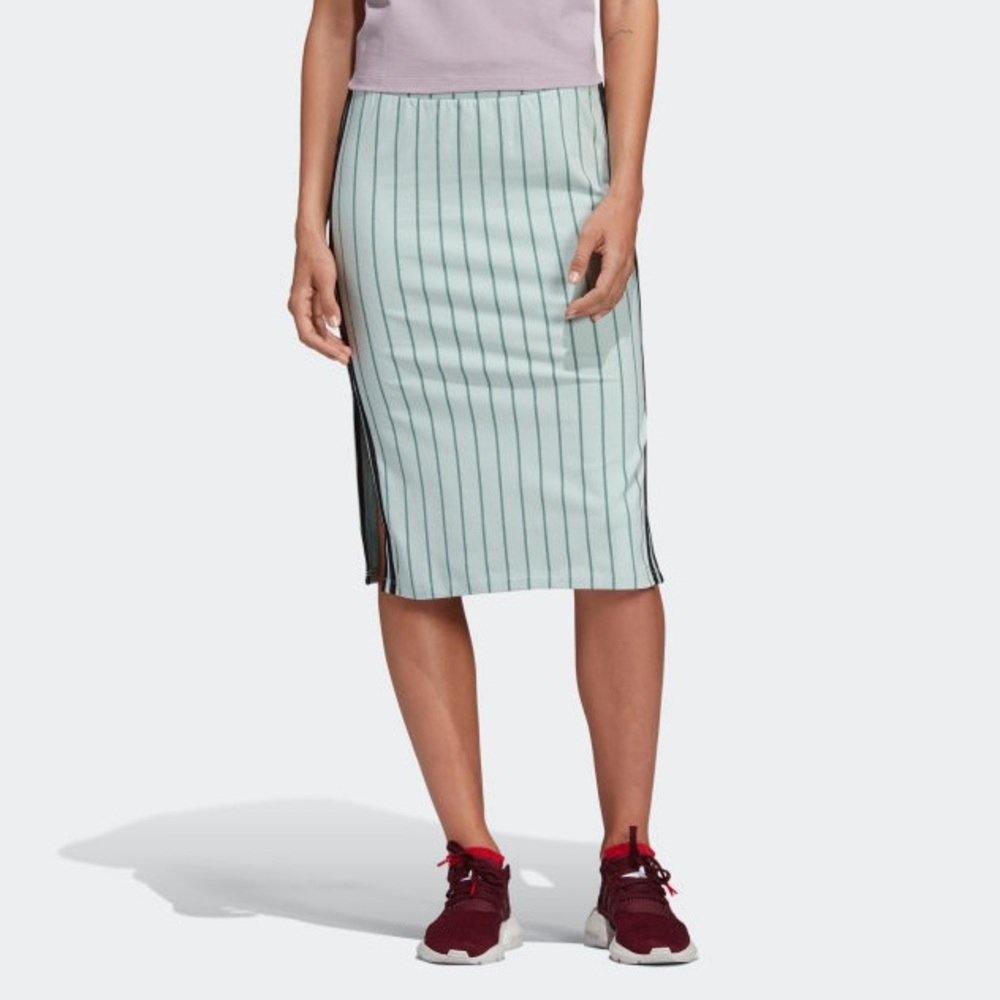 adidas Mint Green Pinstriped Midi Skirt with Black Side Panels